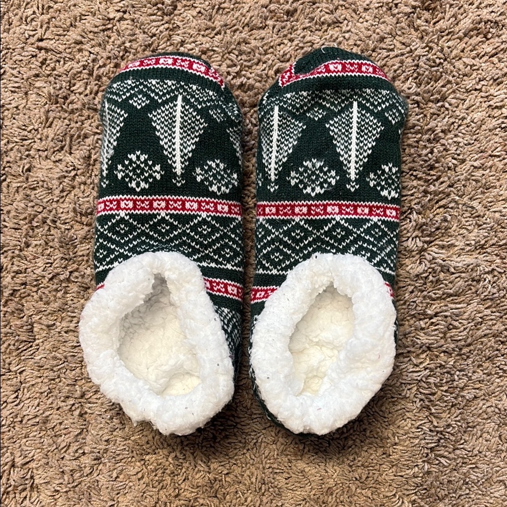 Cozy Green and Red Knit Slippers